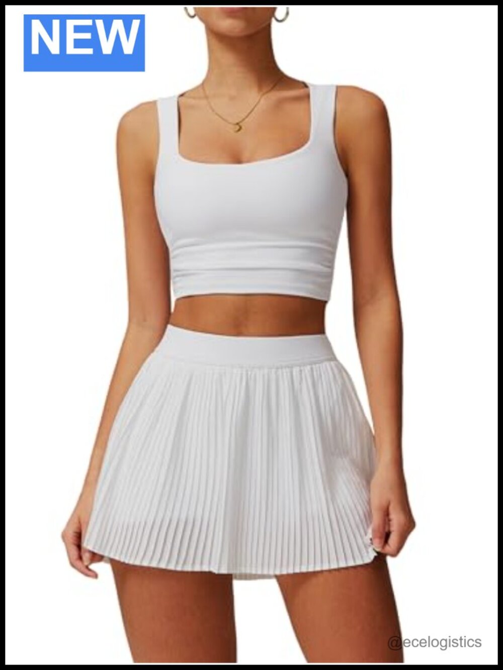 Women's 2-Piece High Waist Pleated Tennis Dress Set Sleeveless Padded Racerback
